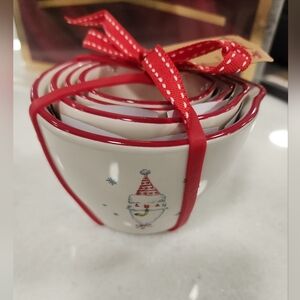 Rae Dunn Magenta Festive Snowman Measuring Cups with Red Details